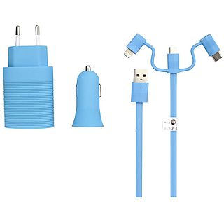 Pack cargador  - PACK/BL/CARG/COCHE/USB/CARG/ CASA/USB/ CABLE 3 EN MUVIT, Azul