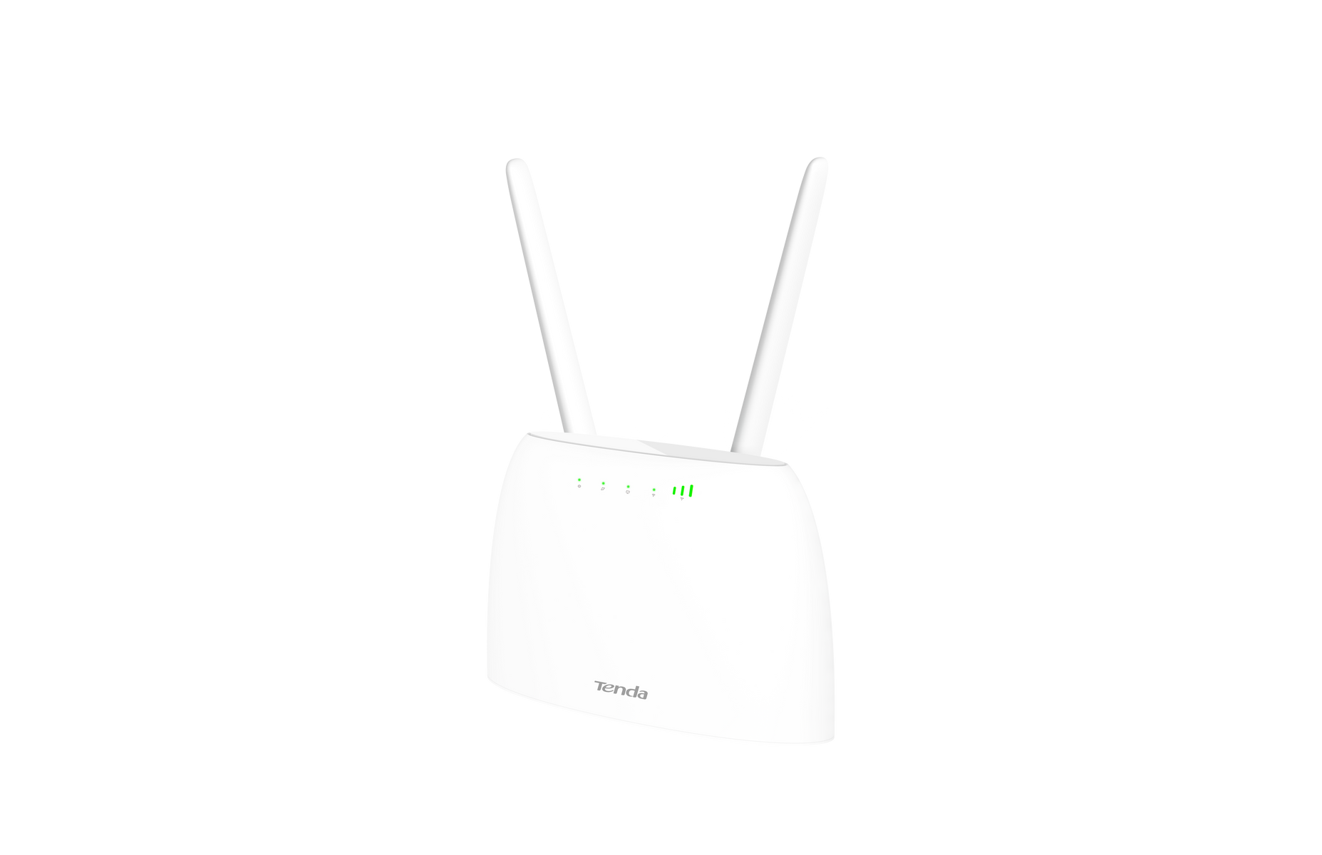 Router wireless bianco con due antenne. Sfondo nero.