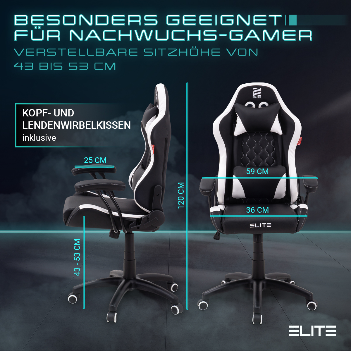 Schwarz/Weiß ELITE Gaming Stuhl, PULSE