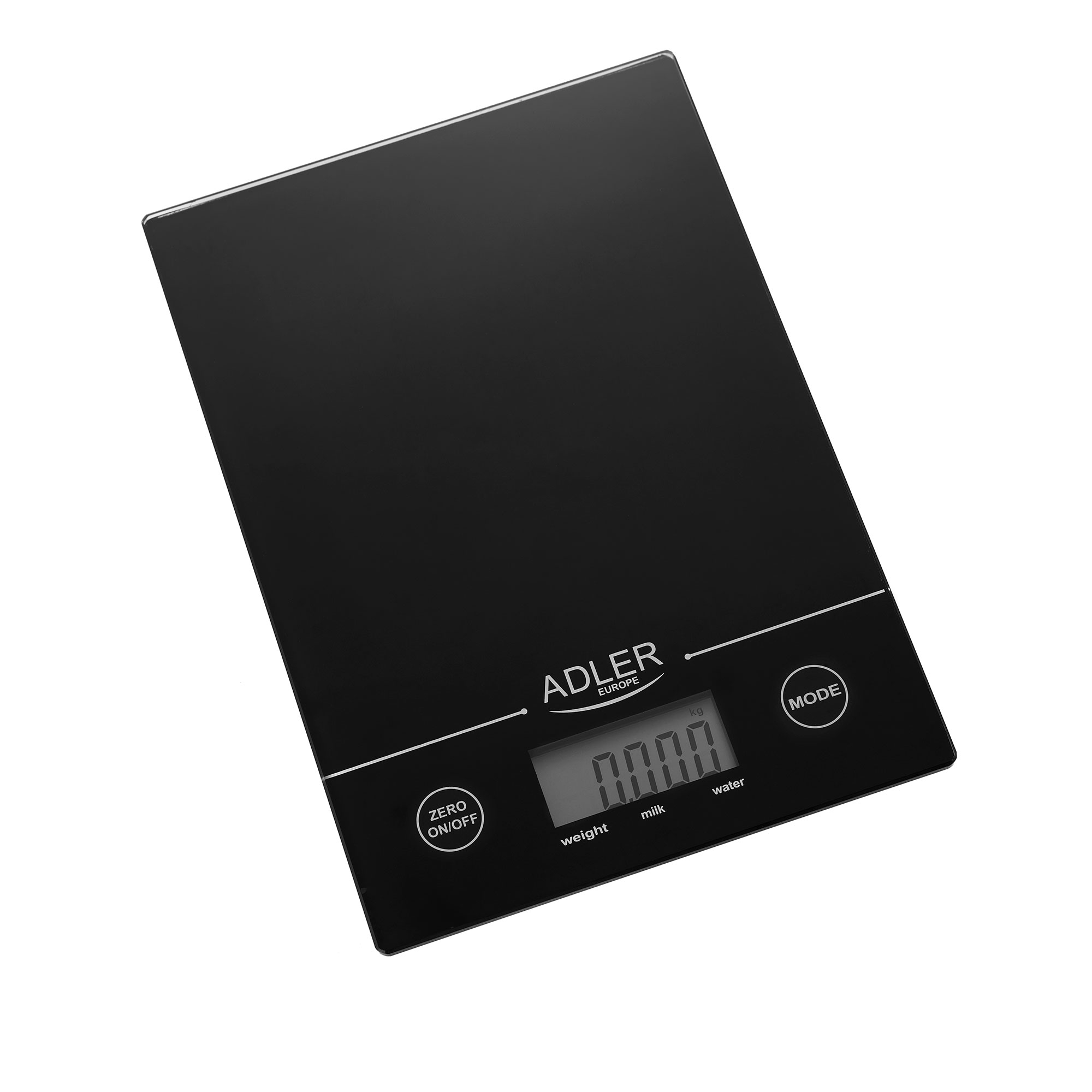 Balanza de cocina - AD 3138, Báscula de Cocina Digital Extraplana, Medición 1gr, Hasta 5 kg, LCD, Función Tara, Vidrio ADLER, Negro