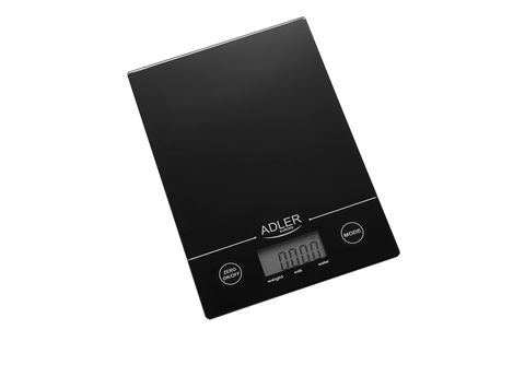 Balanza de cocina - ADLER AD 3138, Báscula de Cocina Digital Extraplana,  Medición 1gr, Hasta 5 kg, LCD, Función Tara, Vidrio, 5 kg, Negro
