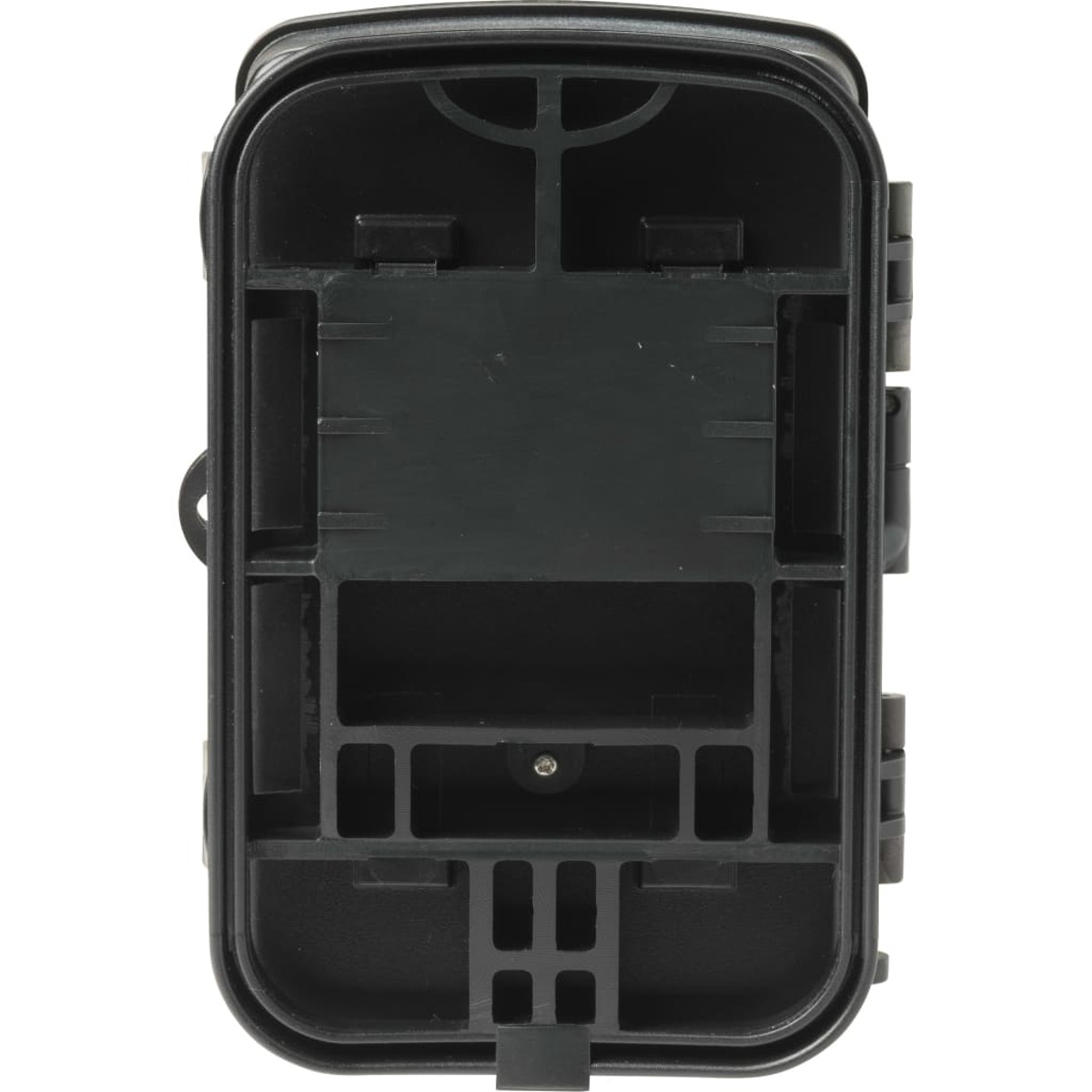 Cámara de rastreo negra. Forma rectangular, con compartimento y pestillo.