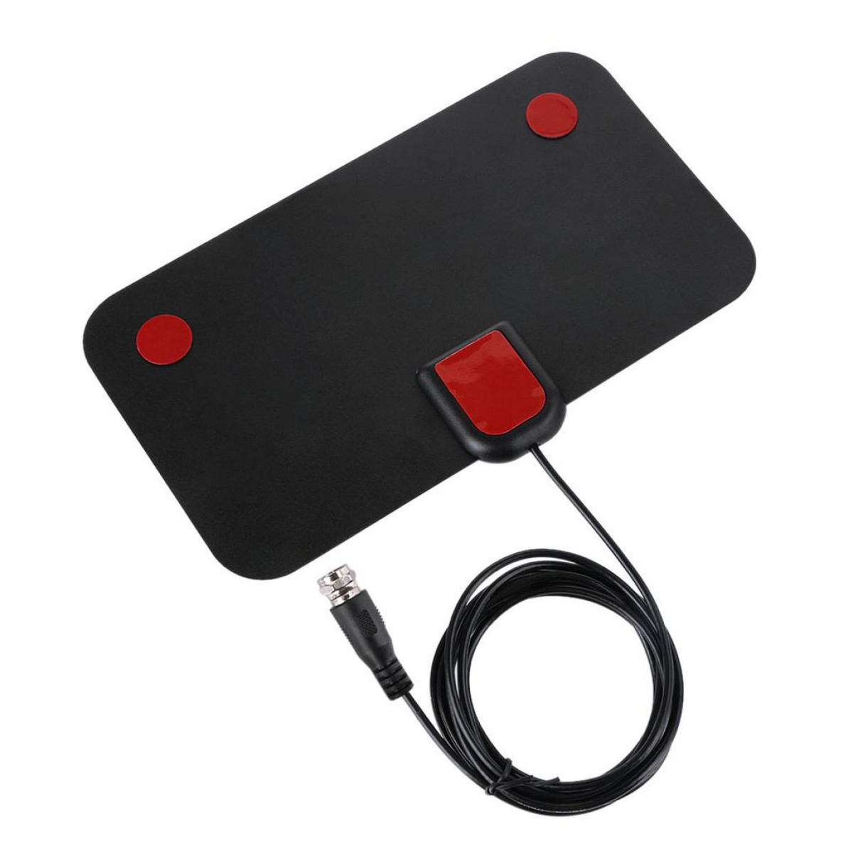 Zwarte antenne met rode pads en kabel. Zwarte connector.