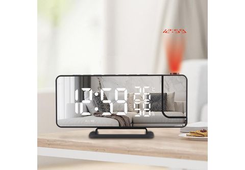 Reloj despertador - Reloj proyector con temperatura Espejo / negro INF,  Negro