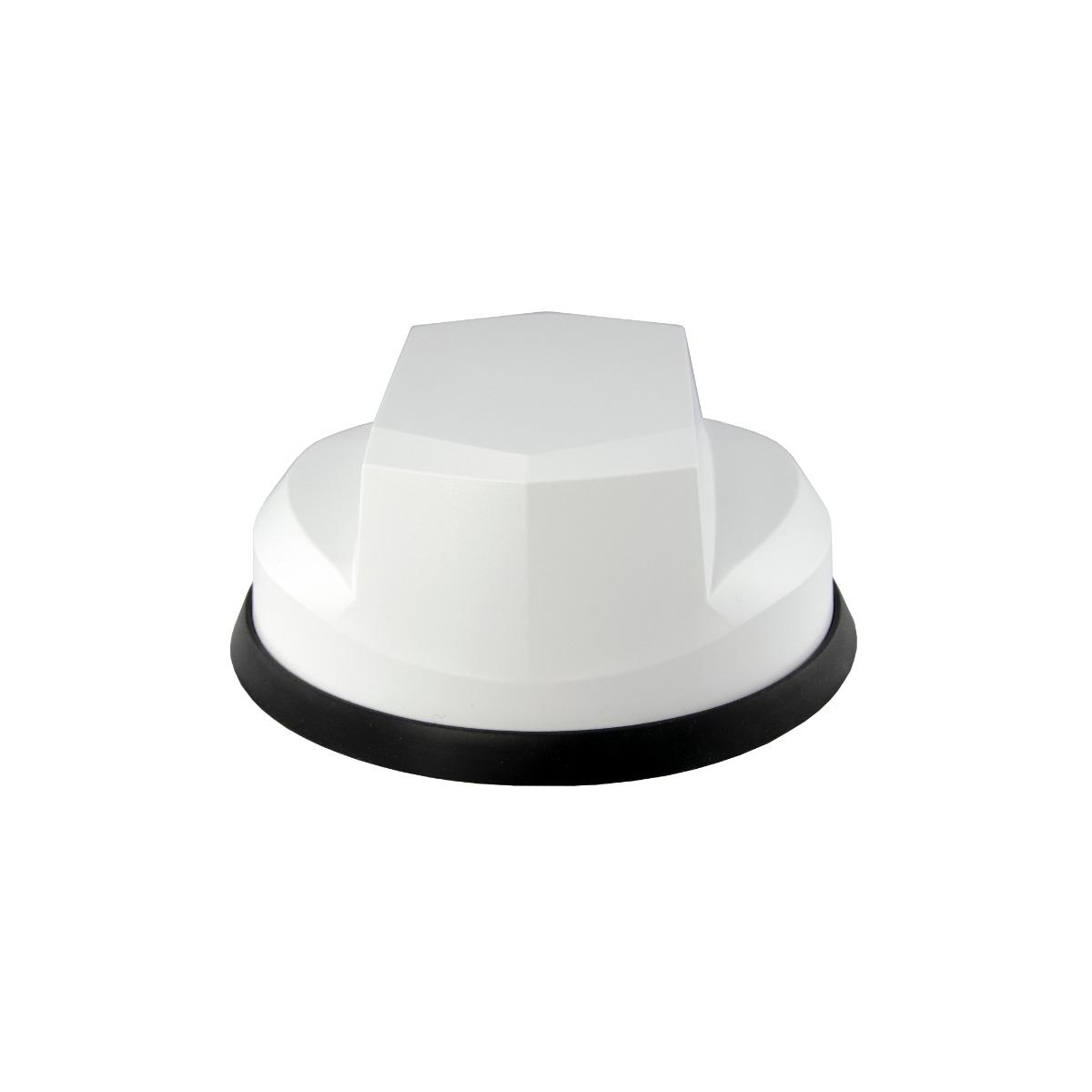 Eine weiße Antenne mit schwarzem Sockel.