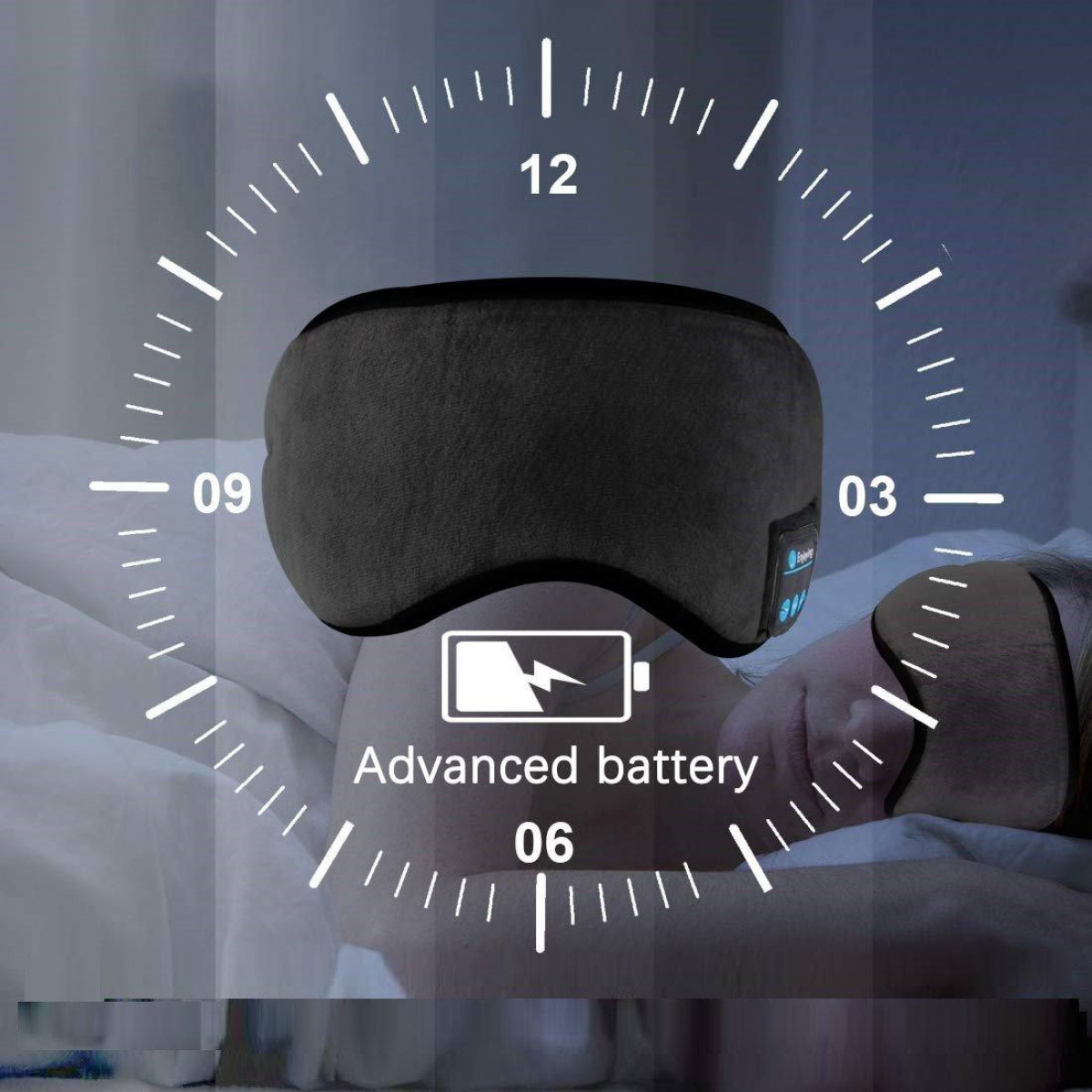 INF Schlafmaske Bluetooth schwarz, Kopfhörern Over-ear mit Schwarz integrierten Bluetooth 5.0 Kopfhörer