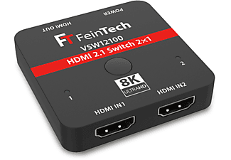 FEINTECH HDMI 8K Switch 2 In 1 Out HDMI 2.1 Switch 4K 120Hz mit automatischer Umschaltung, Unterstützt HDCP 2.3, VRR und ALLM für Gaming