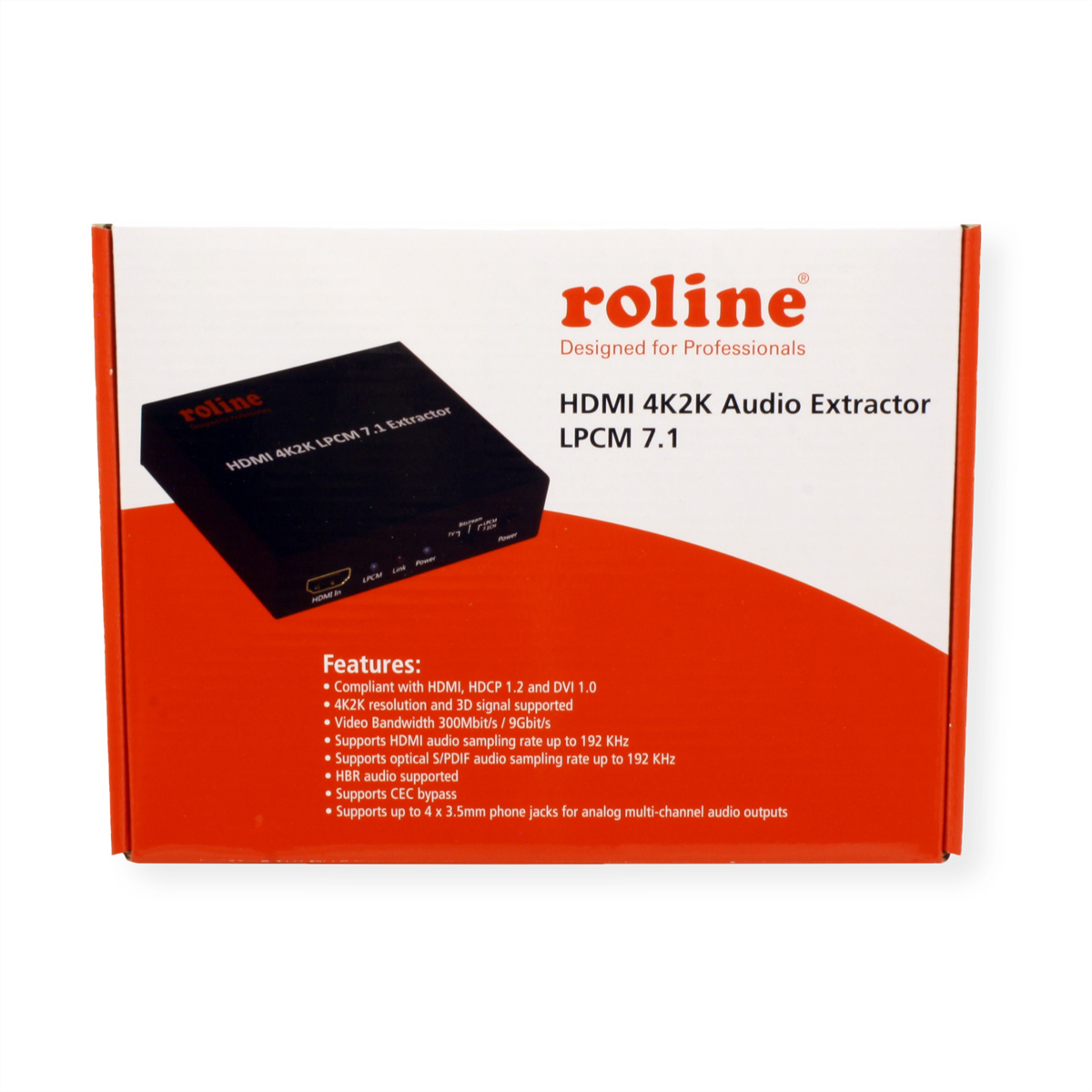 Scatola per un estrattore audio HDMI 4K2K con funzionalità elencate, progettato per professionisti.
