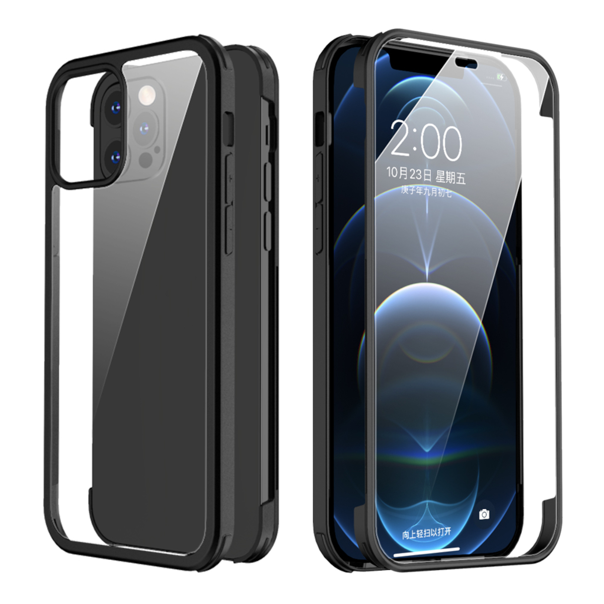 12, iPhone Schwarz/Transparent Glas, Cover iPhone Cover, 12 Full Full Pro, VALENTA Apple,