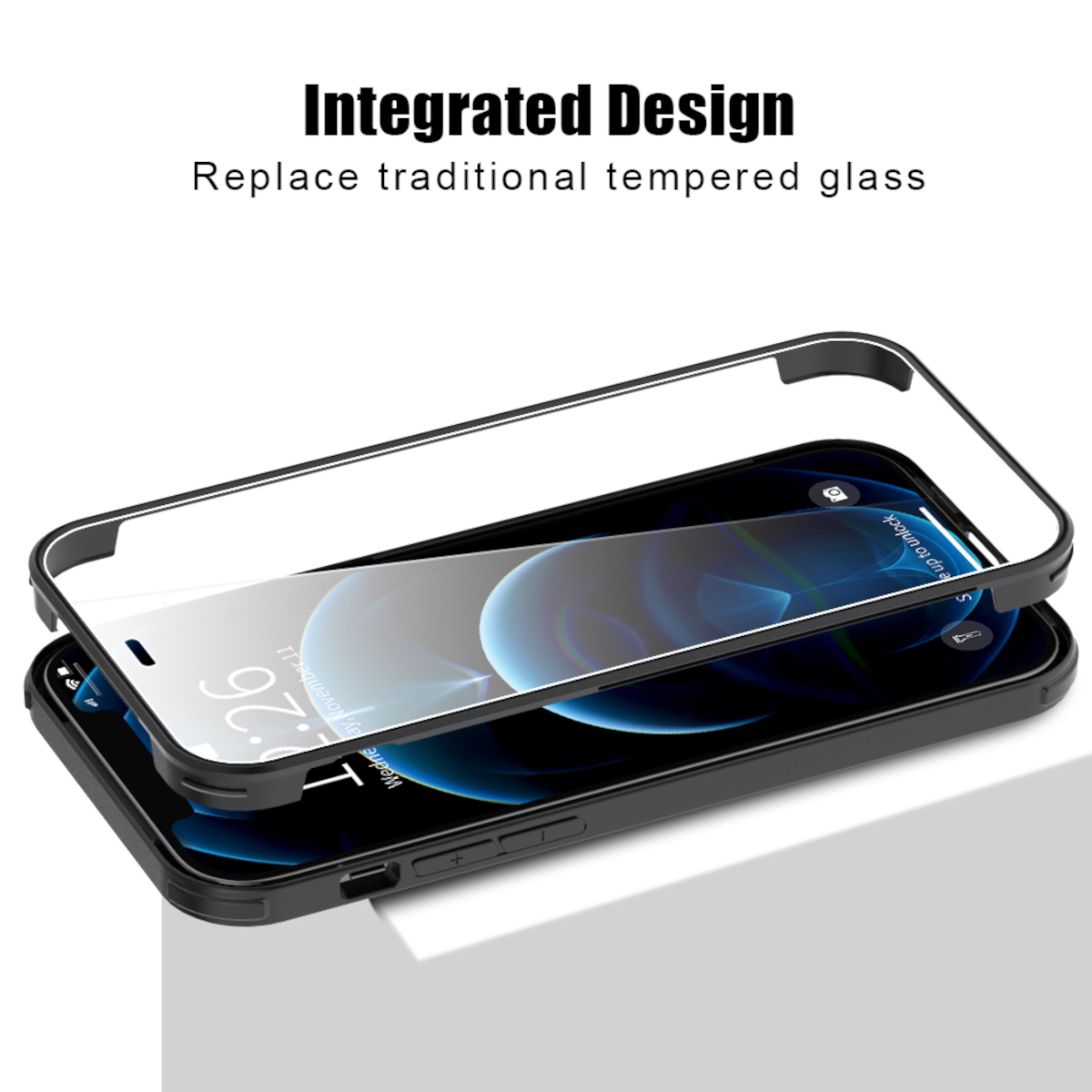 Schwarz/Transparent Glas, Cover, VALENTA 12, Cover Full iPhone 12 iPhone Apple, Pro, Full