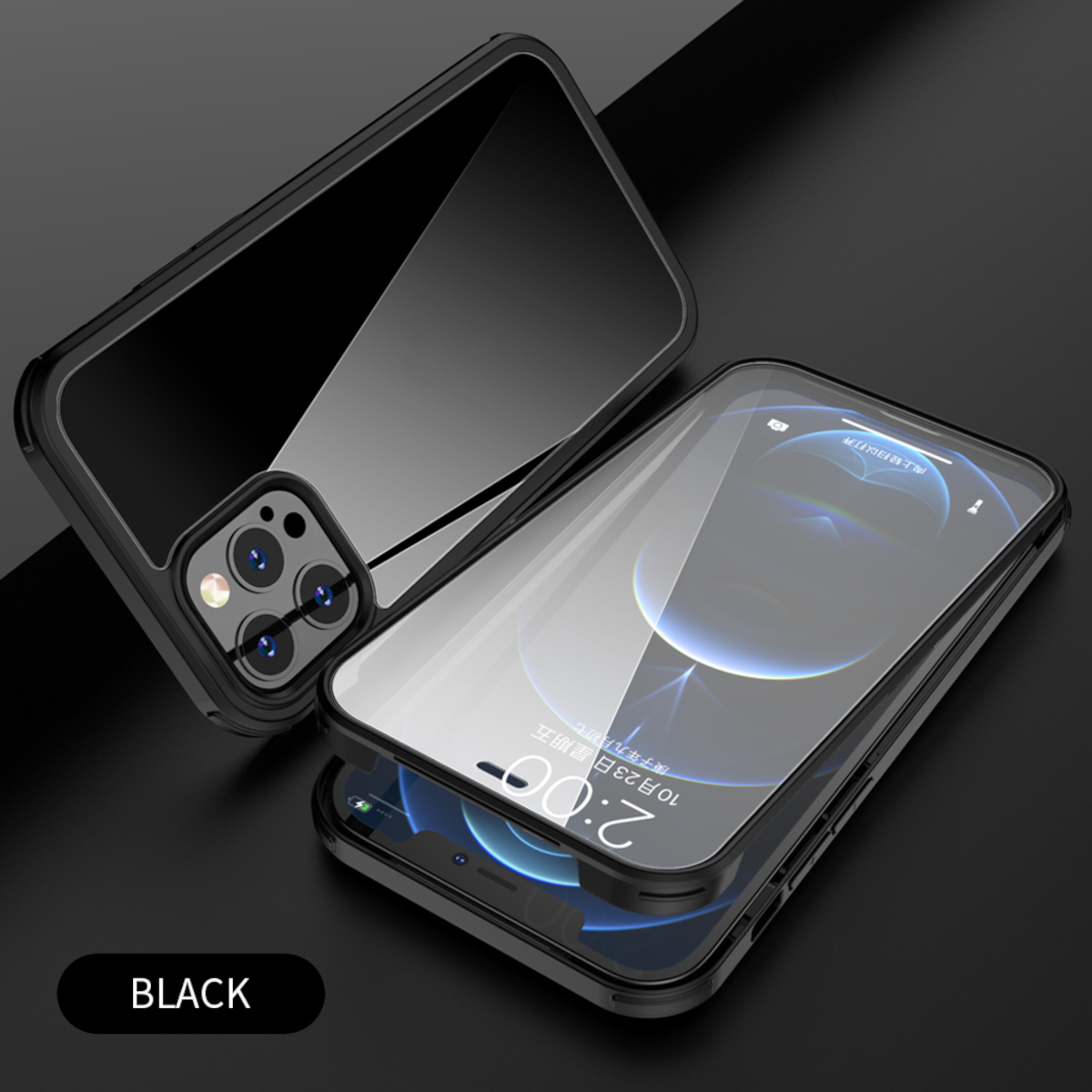 Schwarz/Transparent Glas, Cover, VALENTA 12, Cover Full iPhone 12 iPhone Apple, Pro, Full