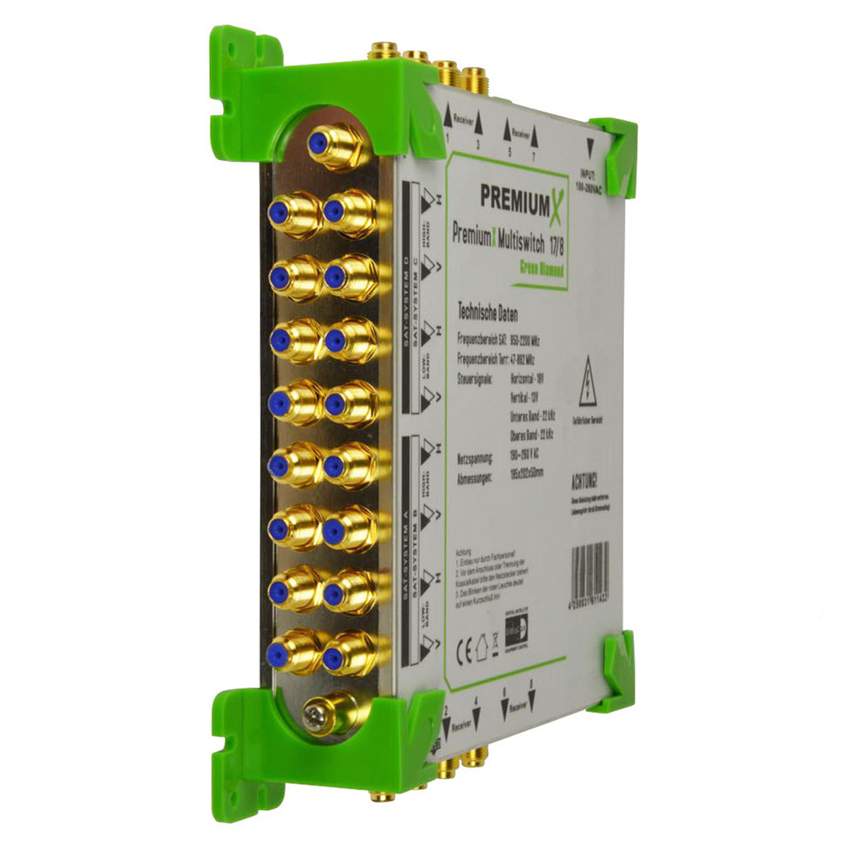 PREMIUMX Green Diamond Multischalter LNB 48x F-Stecker Sat-Multischalter 17/8 Quattro Multiswitch 4x Set