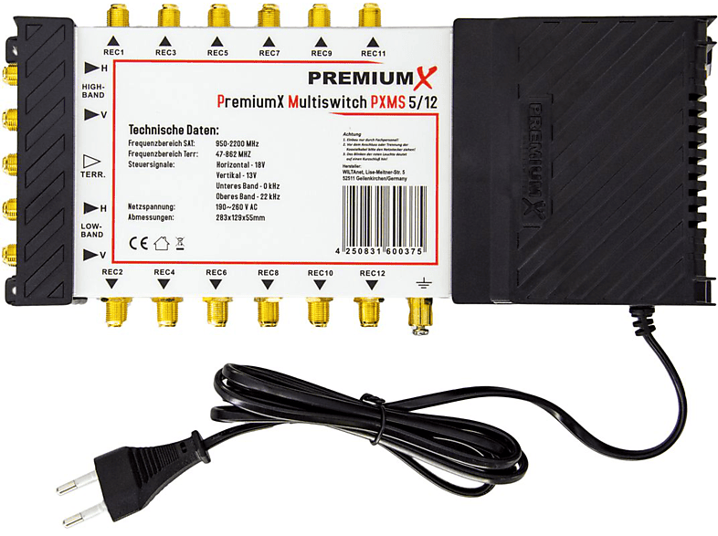 PREMIUMX PXMS 5/12 Multischalter mit Netzteil Multiswitch 1 SAT für 12 Teilnehmer Sat-Multischalter | Adapter & Kabel