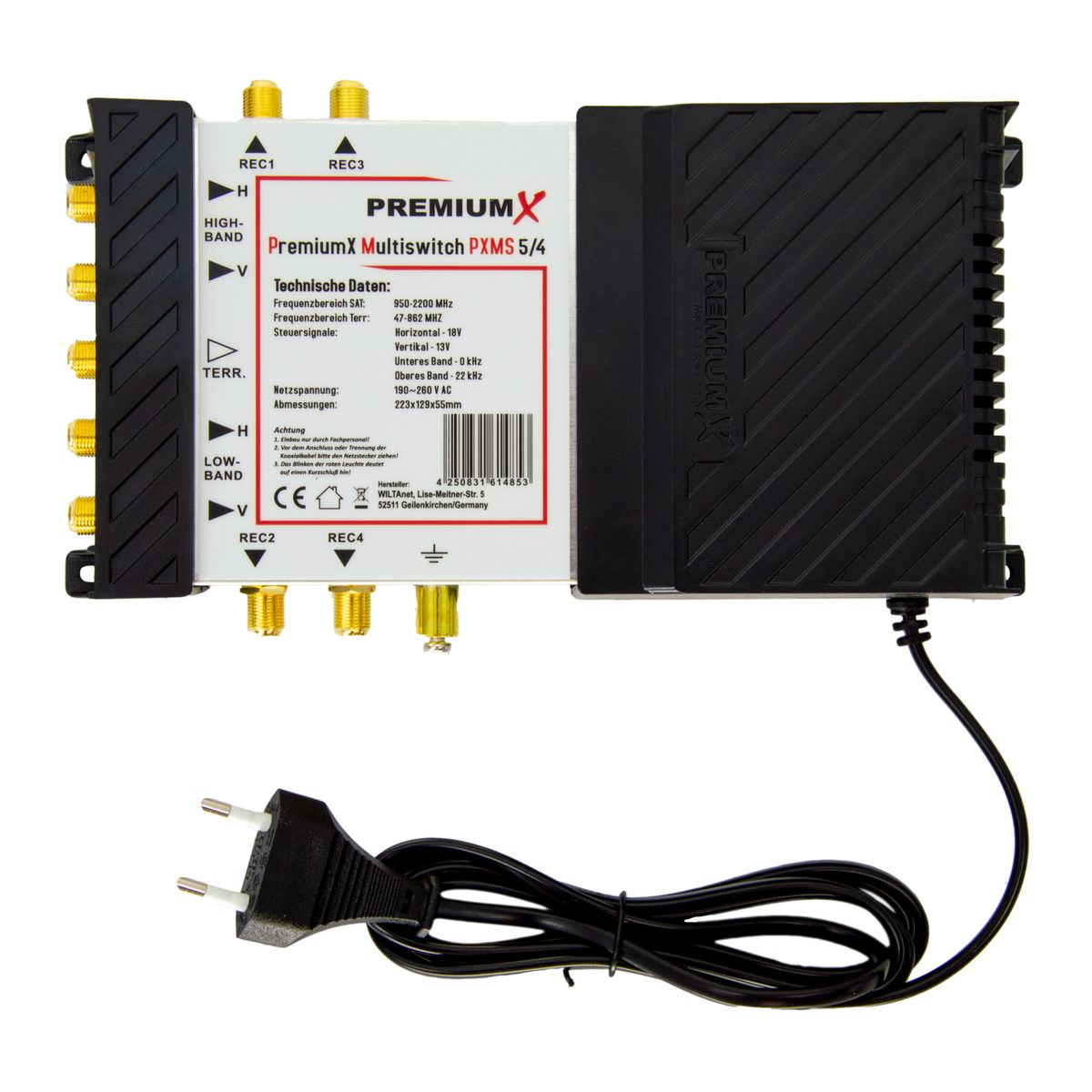 PREMIUMX PXMS 5/4 mit Netzteil Multiswitch für 1 Sat-Multischalter 4 Multischalter Teilnehmer SAT