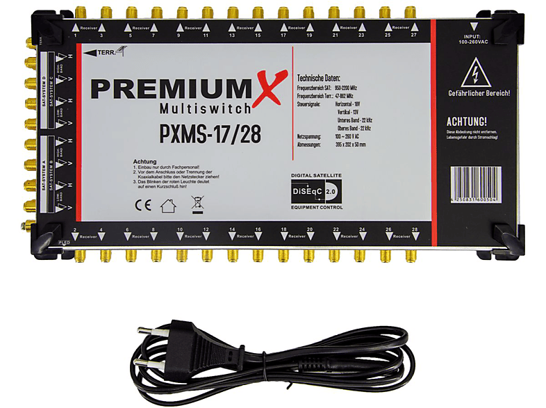 PREMIUMX PXMS 17/28 Multischalter mit Netzteil Multiswitch 4 SAT für 28 Teilnehmer Sat-Multischalter
