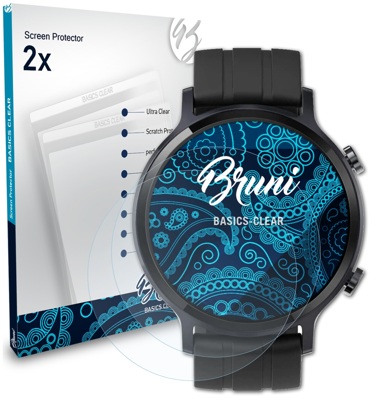 2x Schutzfolie(für BRUNI Basics-Clear Realme Watch S)