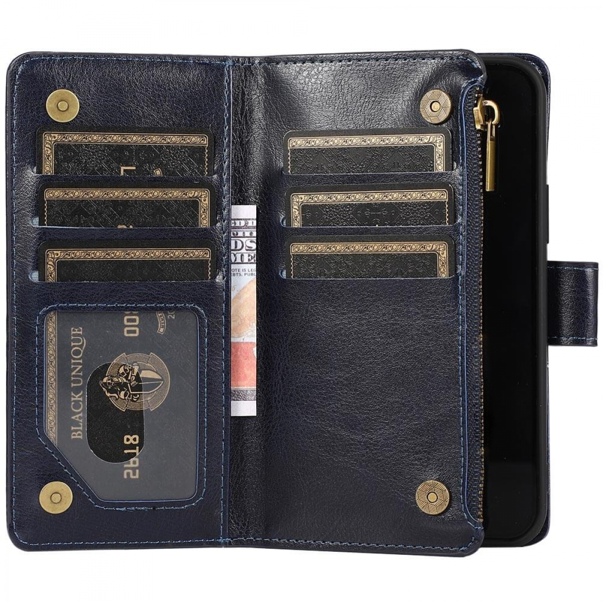 CASEONLINE Zipper 9-karten, Bookcover, Blau iPhone Apple, 12