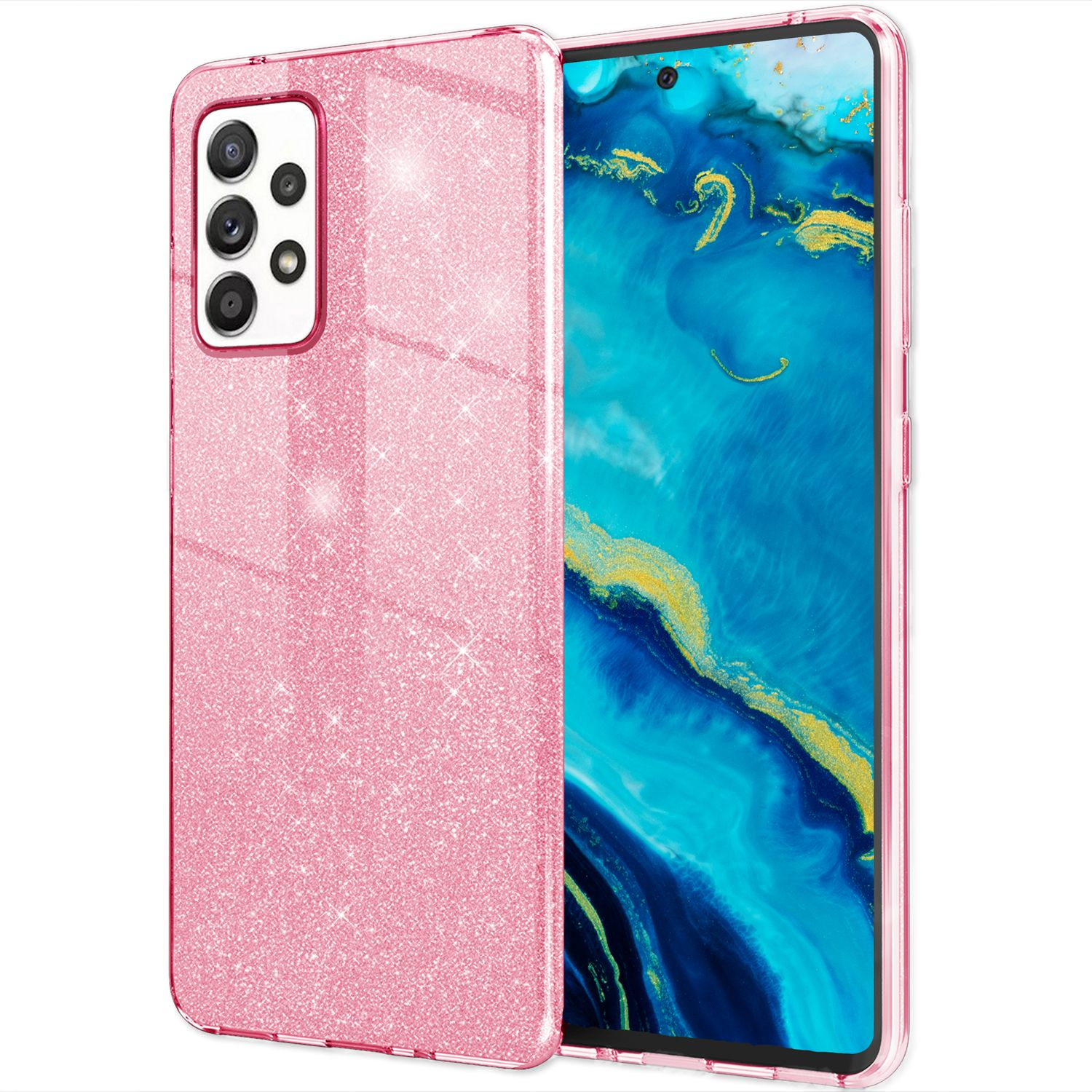 Samsung, A53, Glitzer NALIA Pink Hülle, Galaxy Backcover,