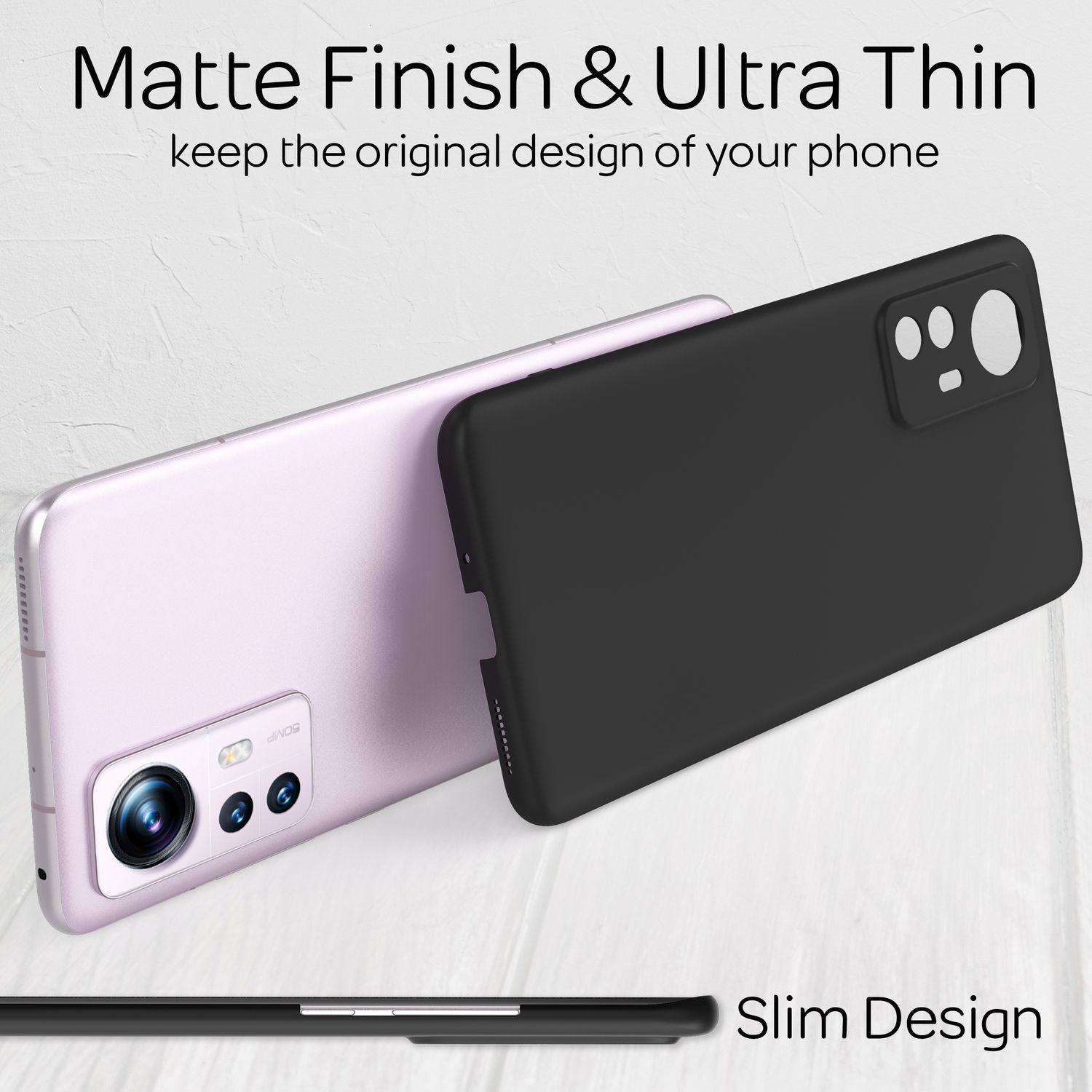 Eine Handyhülle mit schwarzer Rückseite und pinkfarbenem Telefon, schlankes Design.