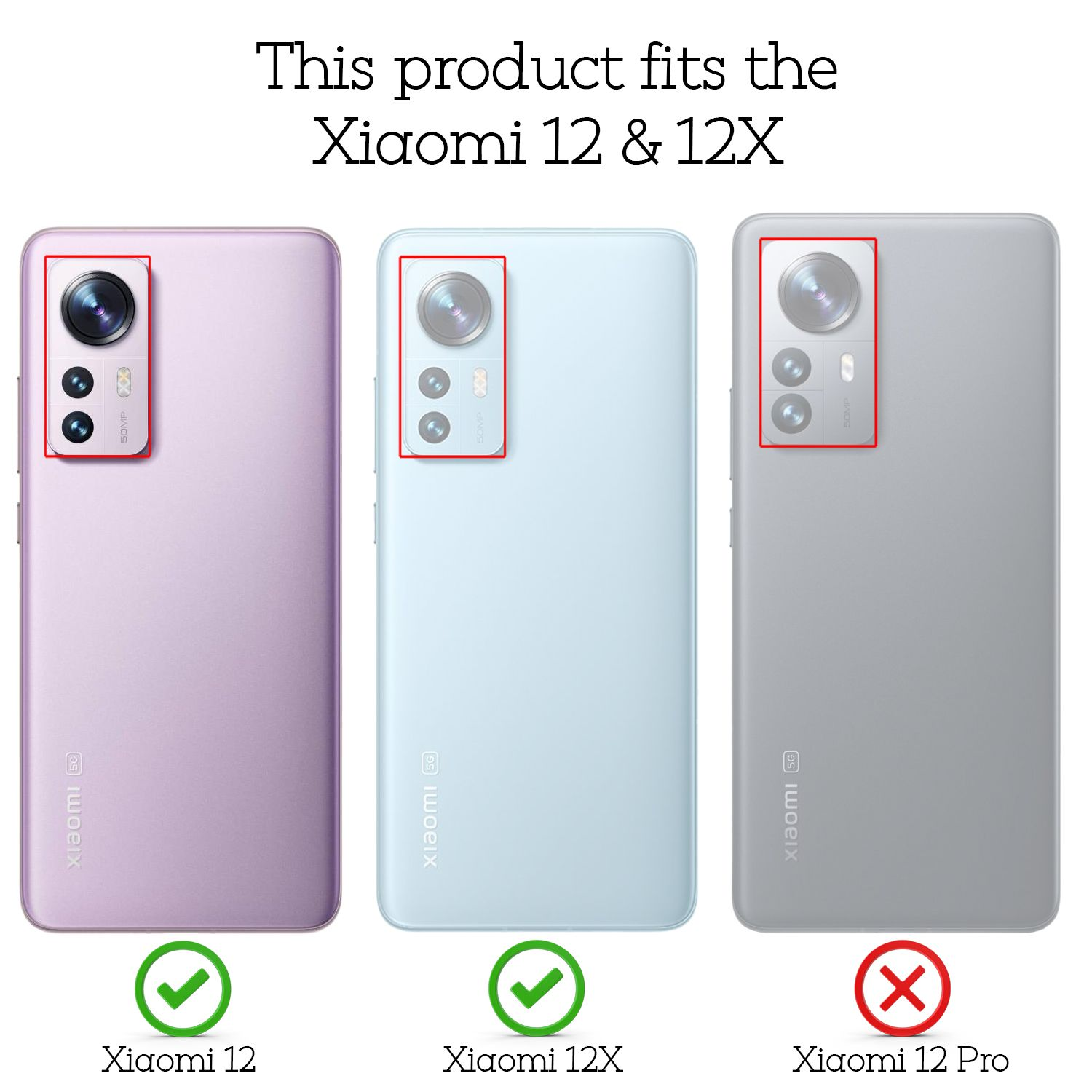 Drei Smartphones, zwei als kompatibel markiert, eines als inkompatibel, Text-Overlay.
