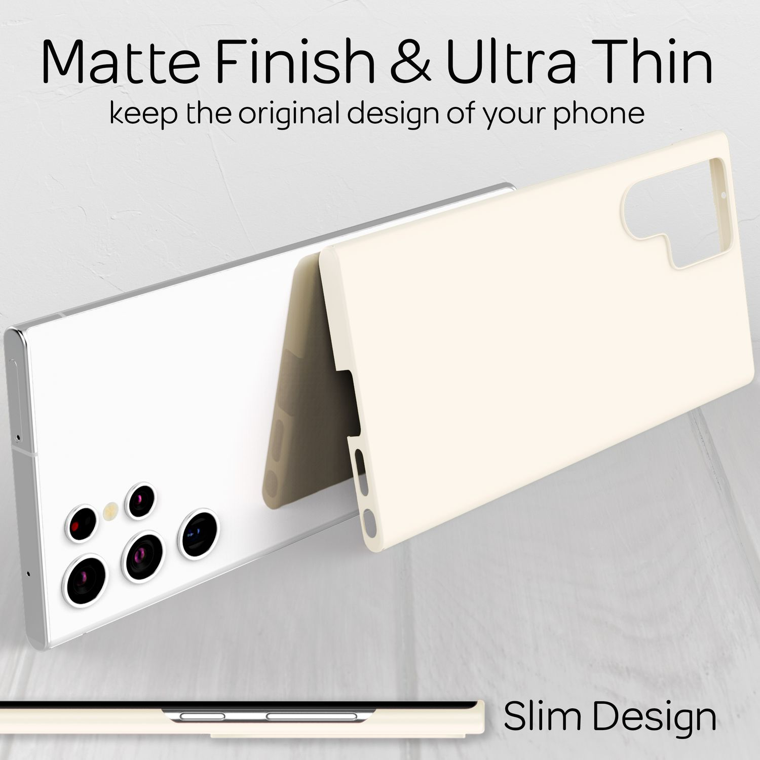 Handyhülle, Telefon und Hintergrund mit Text über das Design.