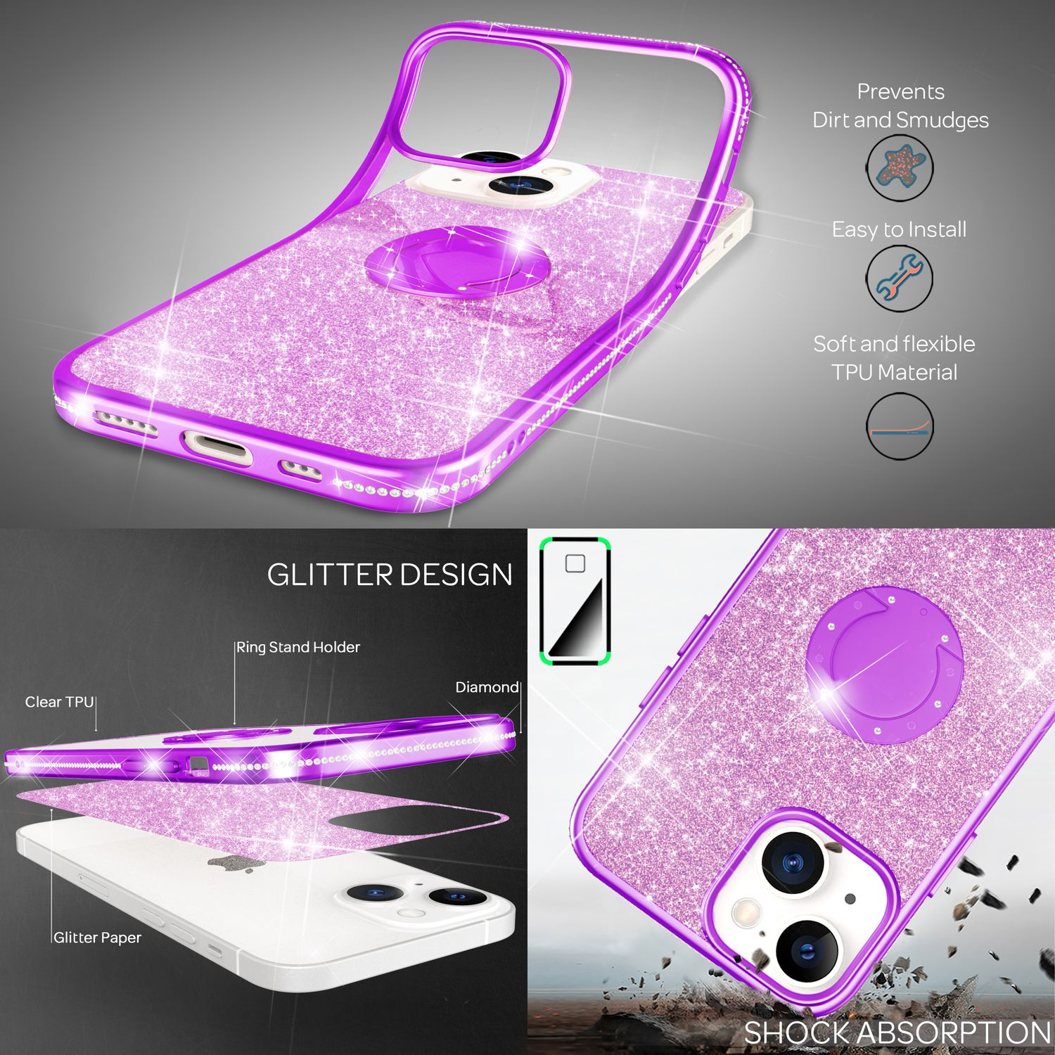 Custodia In Silicone Glitterata Per IPhone – Morbida, Anti-graffio, Diamantata