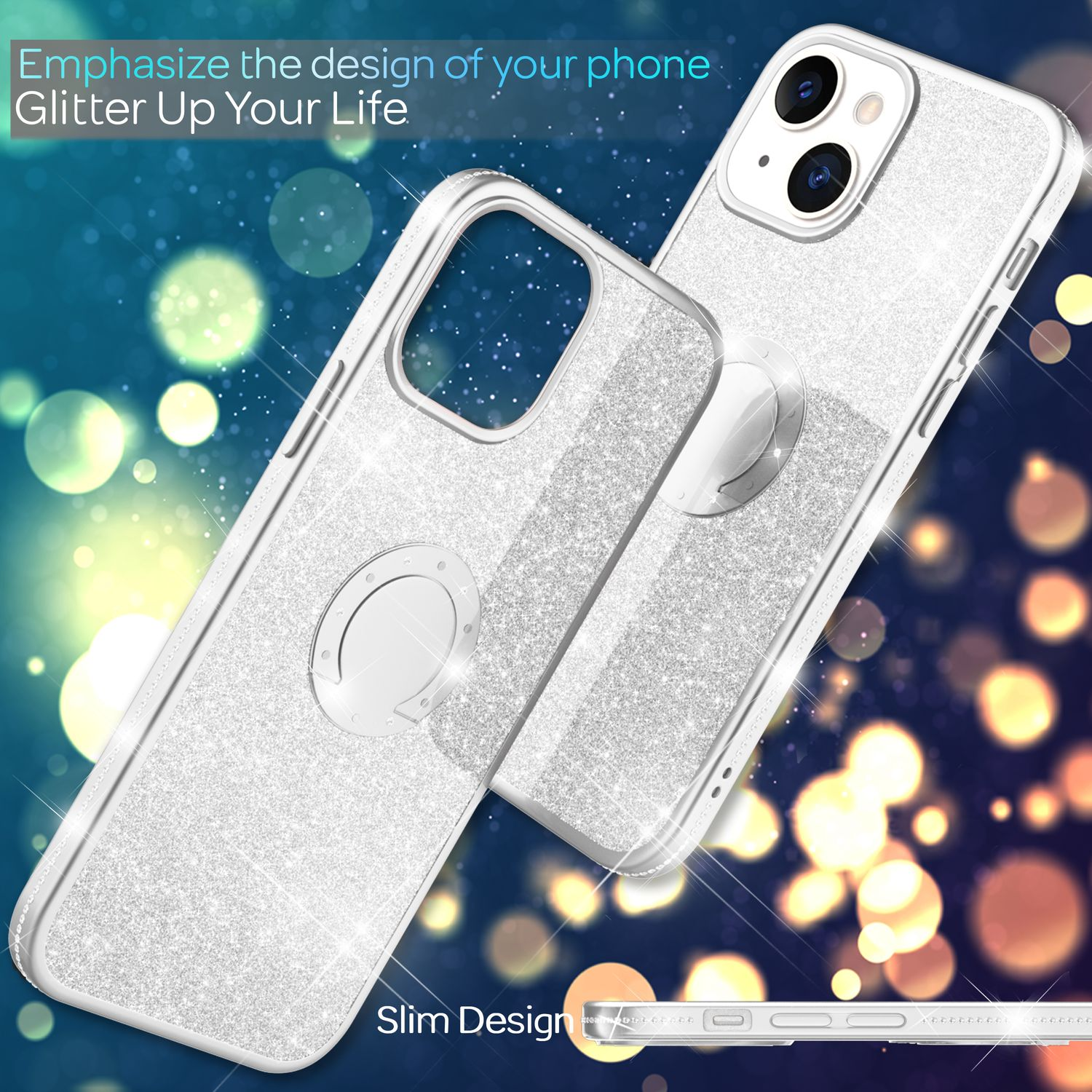 NALIA Ring Glitzer Silikon Backcover, Silber 13 iPhone Mini, Apple, Hülle