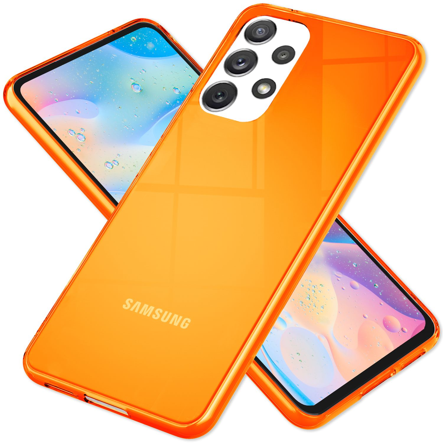 Samsung, Galaxy A53, Transparente NALIA Klar Silikon Hülle, Backcover, Orange Neon