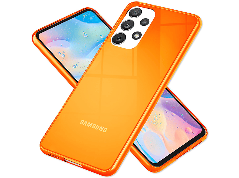 NALIA Klar Transparente Orange Backcover, Hülle, Neon Silikon A53, Galaxy Samsung