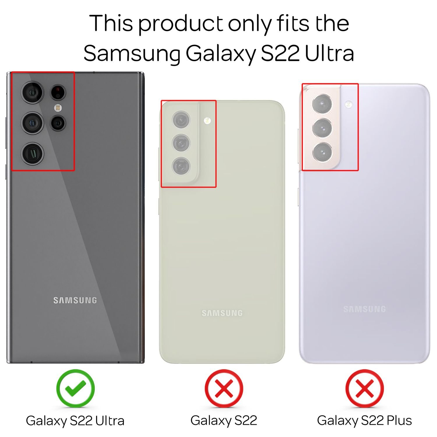 Drei Samsung-Telefone: S22 Ultra, S22 und S22 Plus. Nur S22 Ultra ist kompatibel.