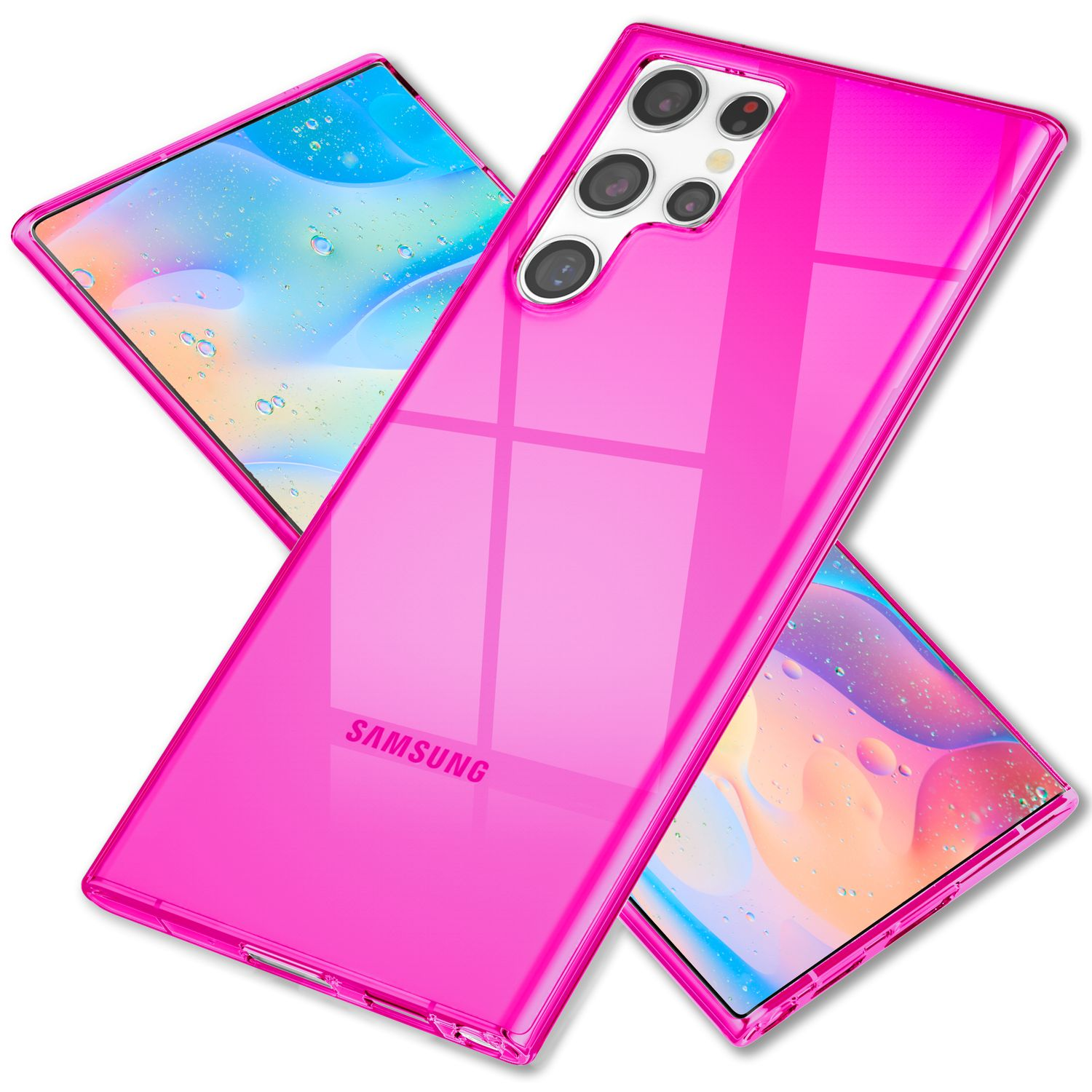 Pink NALIA Galaxy Transparente S22 Backcover, Hülle, Samsung, Ultra, Neon Klar Silikon
