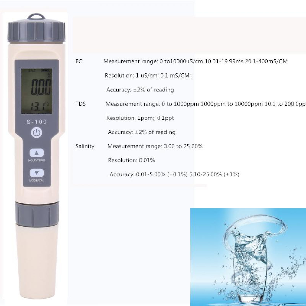 INF Messgerät für Wasser für EC, misst Temperatur - Salz, Wasser Messgerät TDS