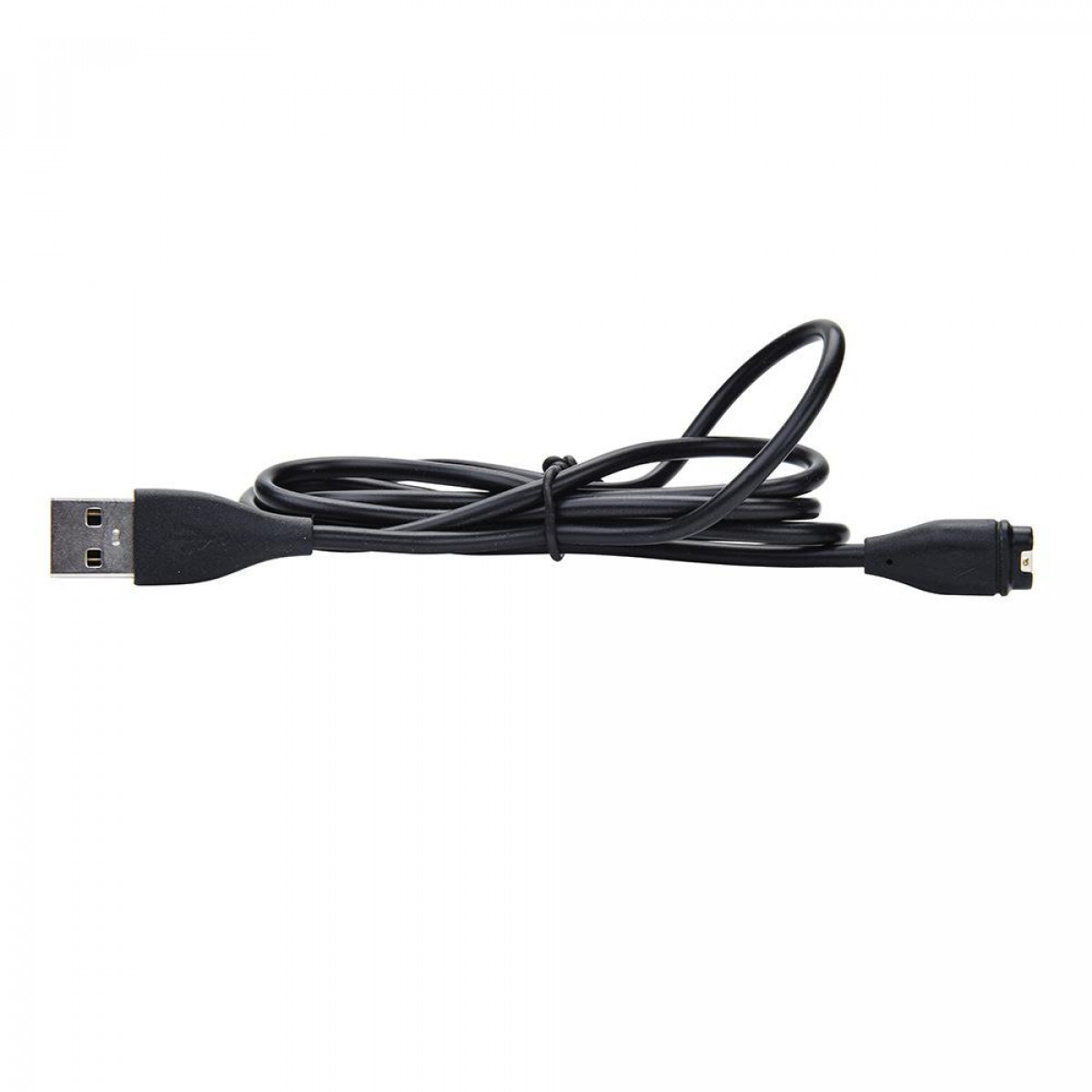 Czarny kabel ładujący USB z USB-A na jednym końcu i małym złączem dla urządzenia na drugim.