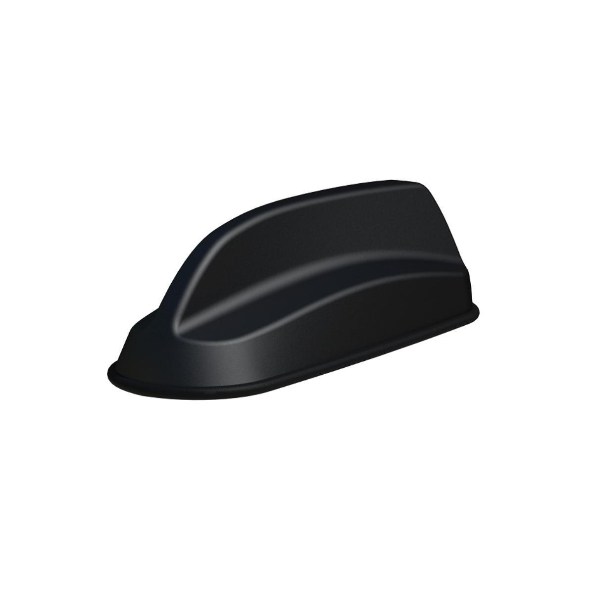 Schwarze Autoantenne mit geschwungenem Design, auf weißem Hintergrund.