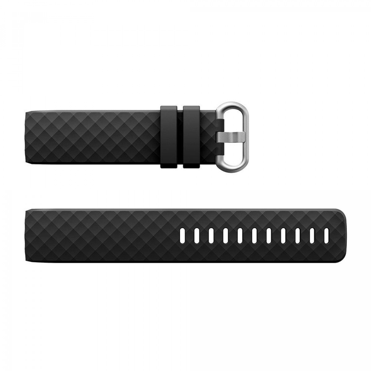Zwei schwarze Uhrenarmbänder. Eines mit Schnalle, das andere mit Löchern.