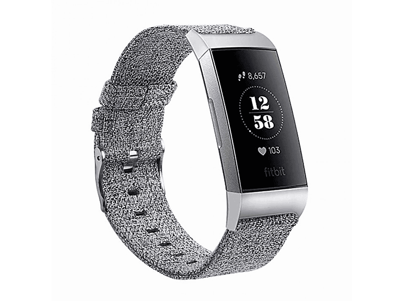 INF Fitbit Charge 3/4 Armband Canvas Grau (L), Ersatzarmband, Fitbit, Charge 3/ Charge 4, Grau