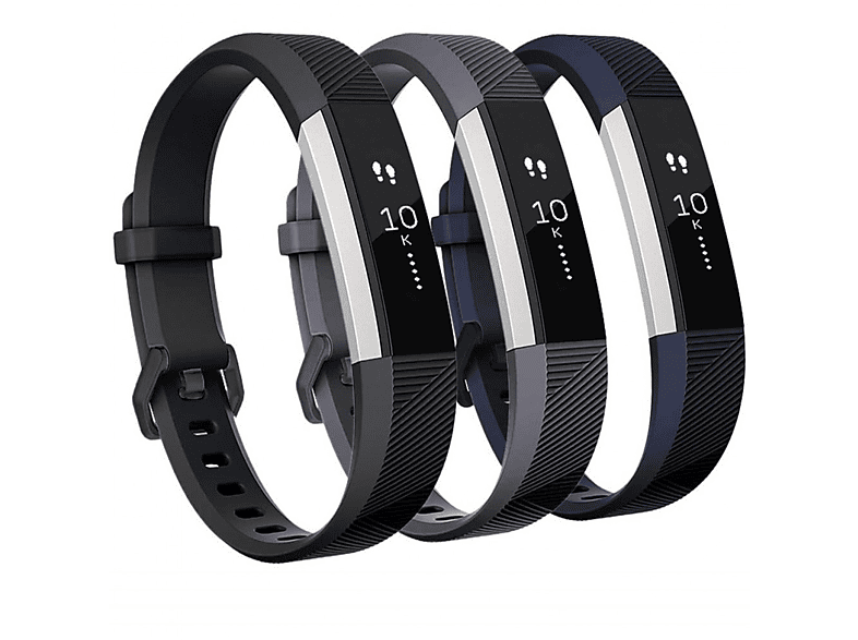 INF Fitbit Alta / HR Armband Silikon 3er-Pack grau/schwarz/blau (S), Ersatz armbänder, Fitbit, Alta/Alta HR, dunkelgrau, schwarz, blau
