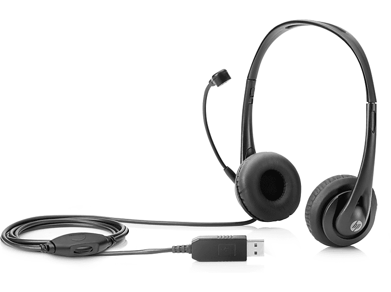 Headset, Schwarz Stereo Kopfhörer On-ear USB HP