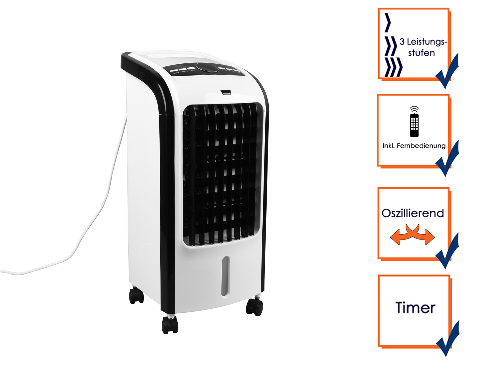 (80 Wasser mit Watt) Fernbedienung LEUCHTEN Standventilator REALITY Weiß Luftkühler