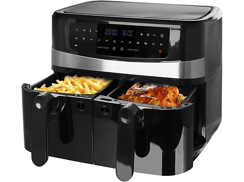 EMERIO AF-126672 Heißluft Doppel-Fritteuse 9 Liter Heißluft-Fritteuse 2400 Watt Schwarz