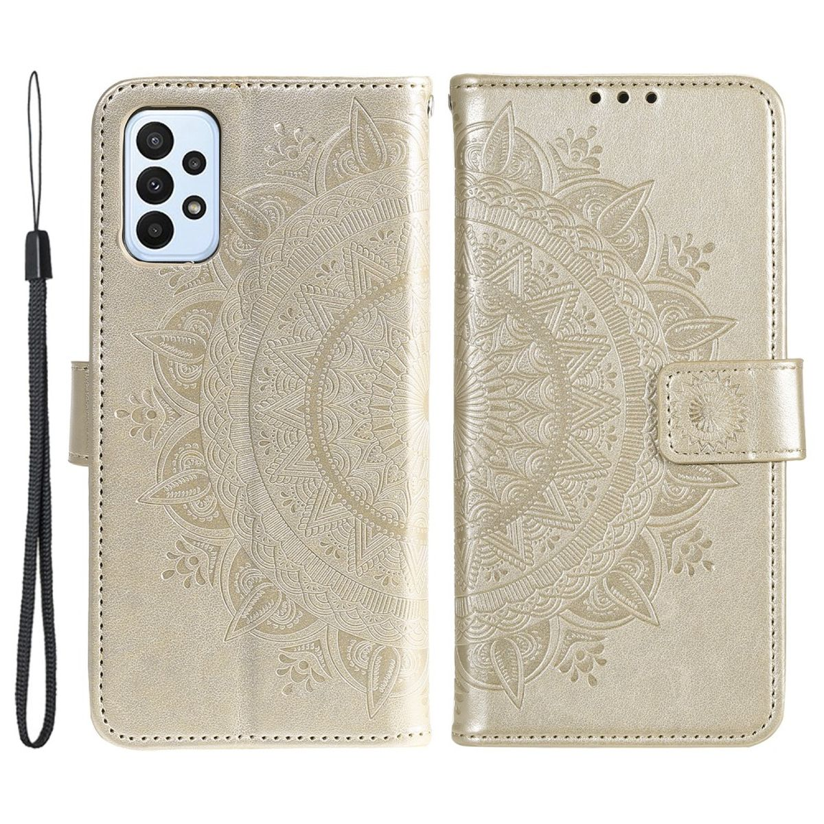 COVERKINGZ Klapphülle mit Mandala Muster, Bookcover, Galaxy Gold A23, Samsung