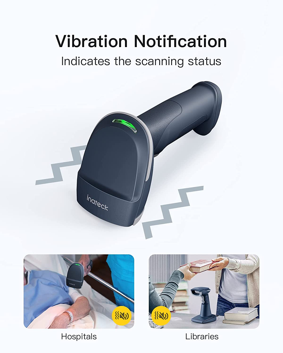 Ein schwarz-grauer Barcode-Scanner mit Text, der den Scan-Status anzeigt.