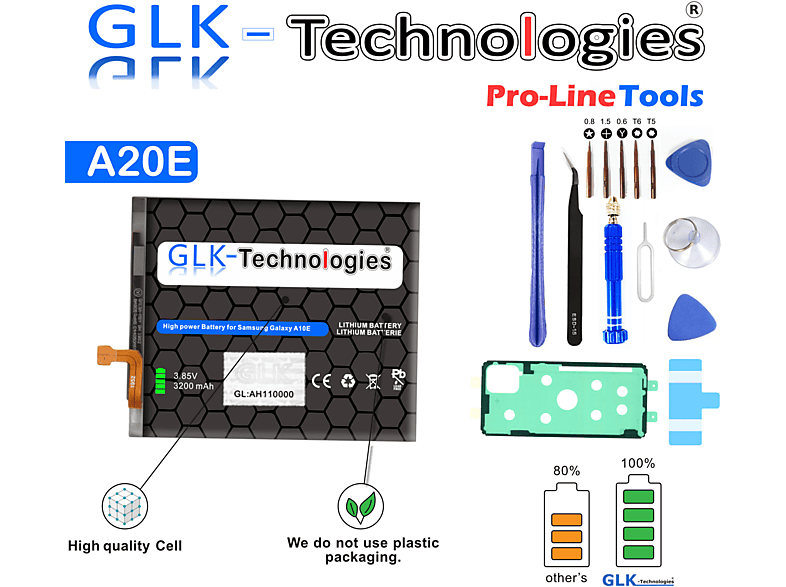 GLK-TECHNOLOGIES High Power Lithium-Ionen-Akku Ersatz Galaxy Samsung Akku inkl. Werkzeug Ersatzakku SM-A102 für SM-A102P A20e 3200mAh Set Smartphone SM-A102N