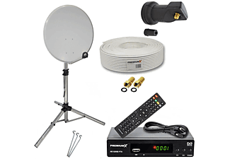 PREMIUMX Camping Sat Anlage 45cm Antenne Hellgrau LNB Kabel Stativ Receiver Sat Anlage (45 cm, Single LNB)