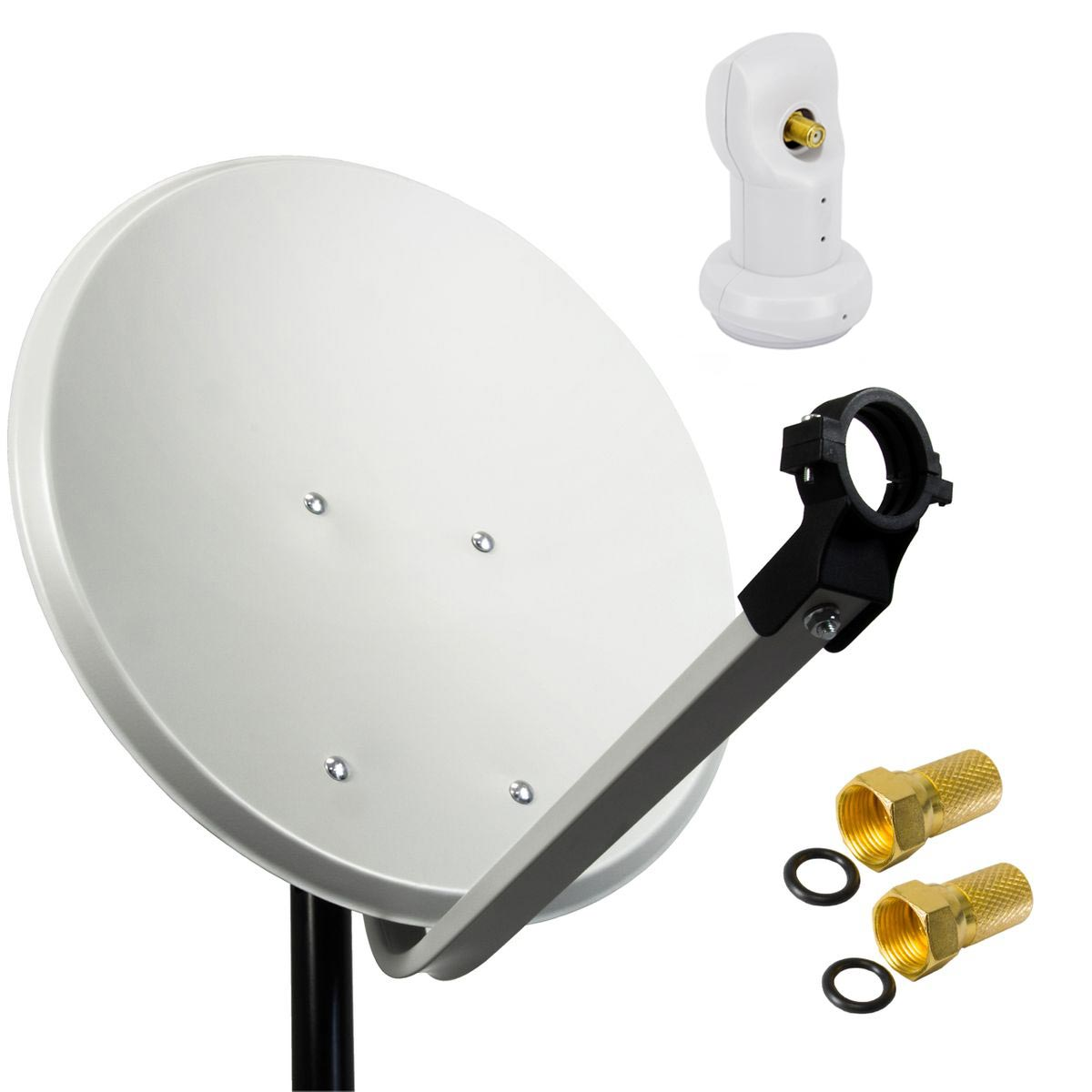 PREMIUMX SAT Anlage (45 LNB) Antenne 45cm Hellgrau Single cm, LNB Single 2x weiß Anlage F-Stecker Sat