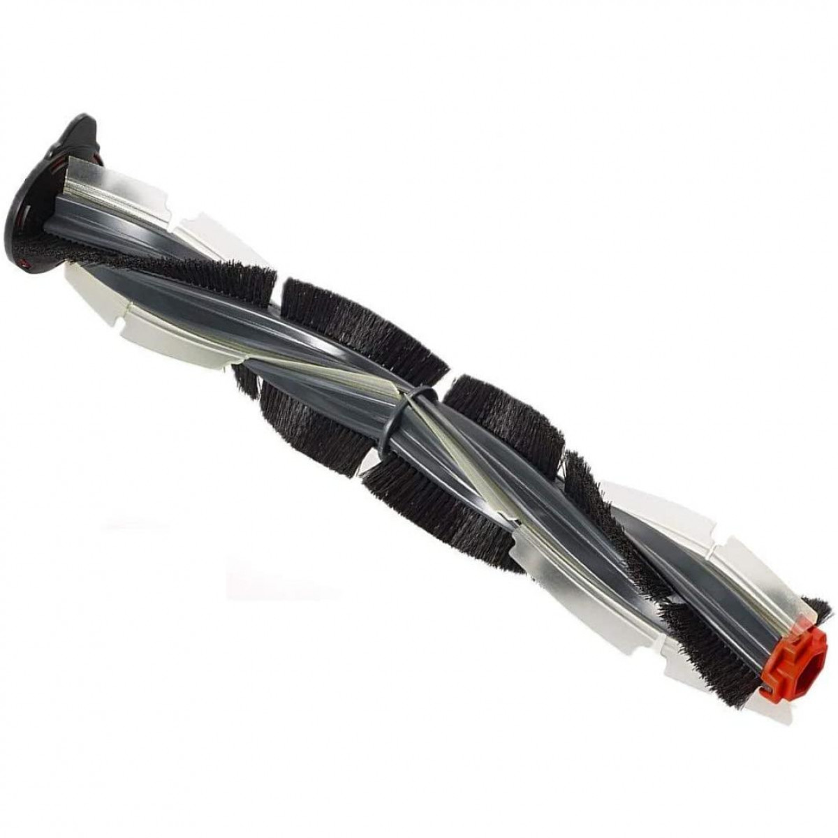 Wałek szczotkowy do odkurzacza. Czarne szczotki z białymi płetwami. Czerwony i czarny na końcach.