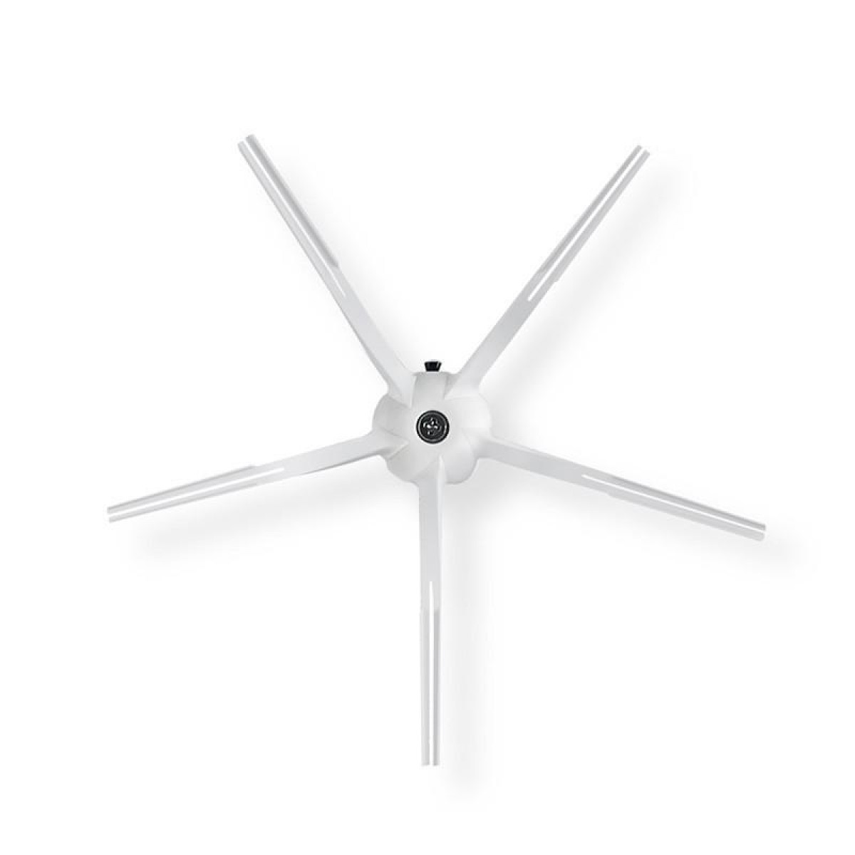 Biała szczotka do robota sprzątającego z pięcioma ramionami, widok z góry, na białym tle.