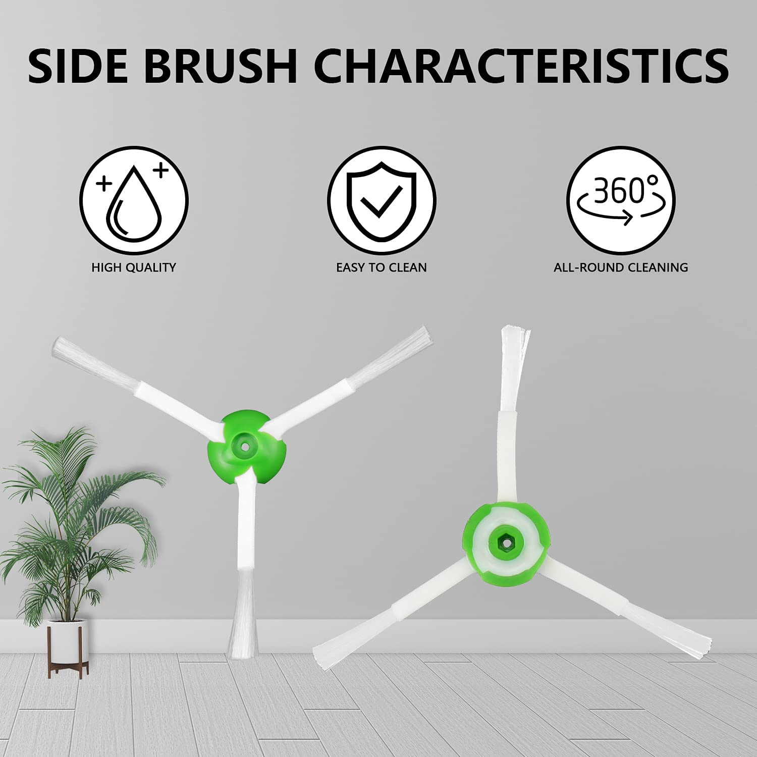 Szczotki do robota odkurzacza. Szczotki są zielono-białe z trzema ramionami.
