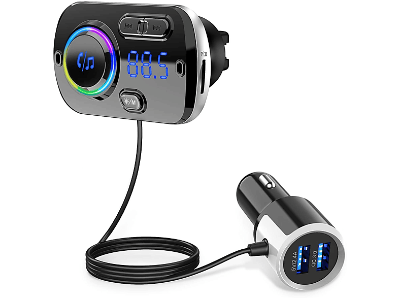 [Version 2022] Transmisor FM Bluetooth para Coche, Carga RAPIDA, Tipo c,  Enchufe mechero Coche