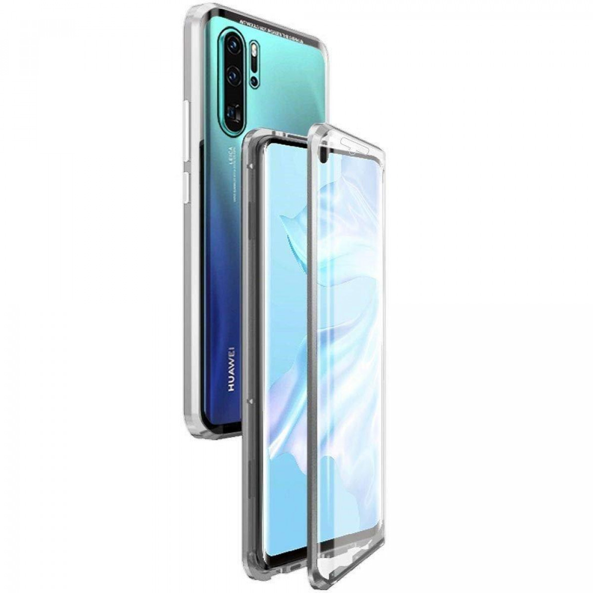 Handyhülle Full P30 silbernem mit Huawei, INF Cover, Rahmen Pro, P30 magnetisch transparent Pro Huawei Glas,